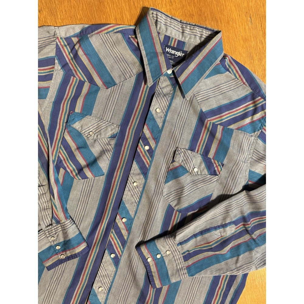 Wrangler Cowboy Cut Shirt XL USA Western Pearl Snap Stripe Rodeo 80s 90s VTG